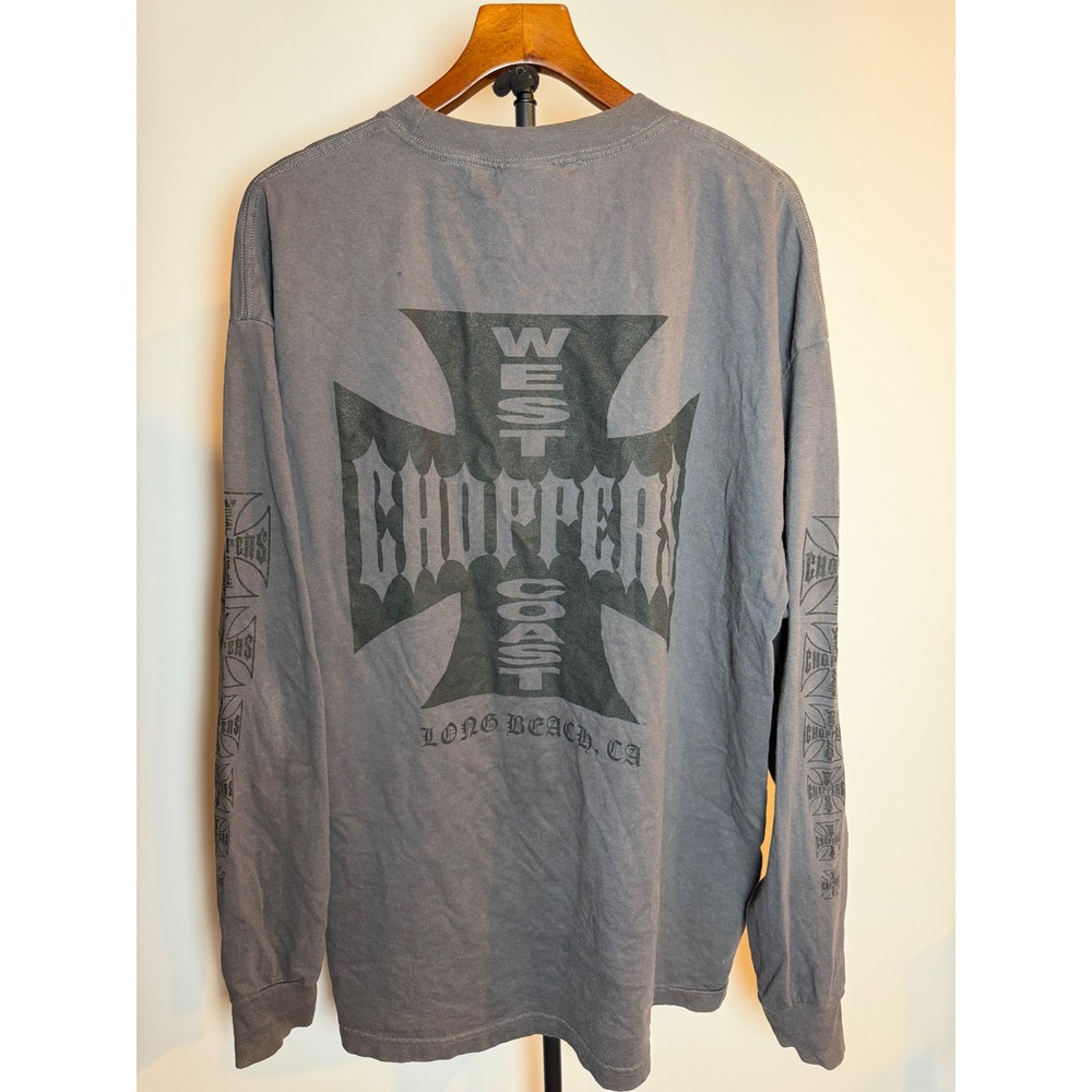 West Coast Choppers Long Sleeve Shirt Mens 2XL Grey Iron Cross Biker Jesse James